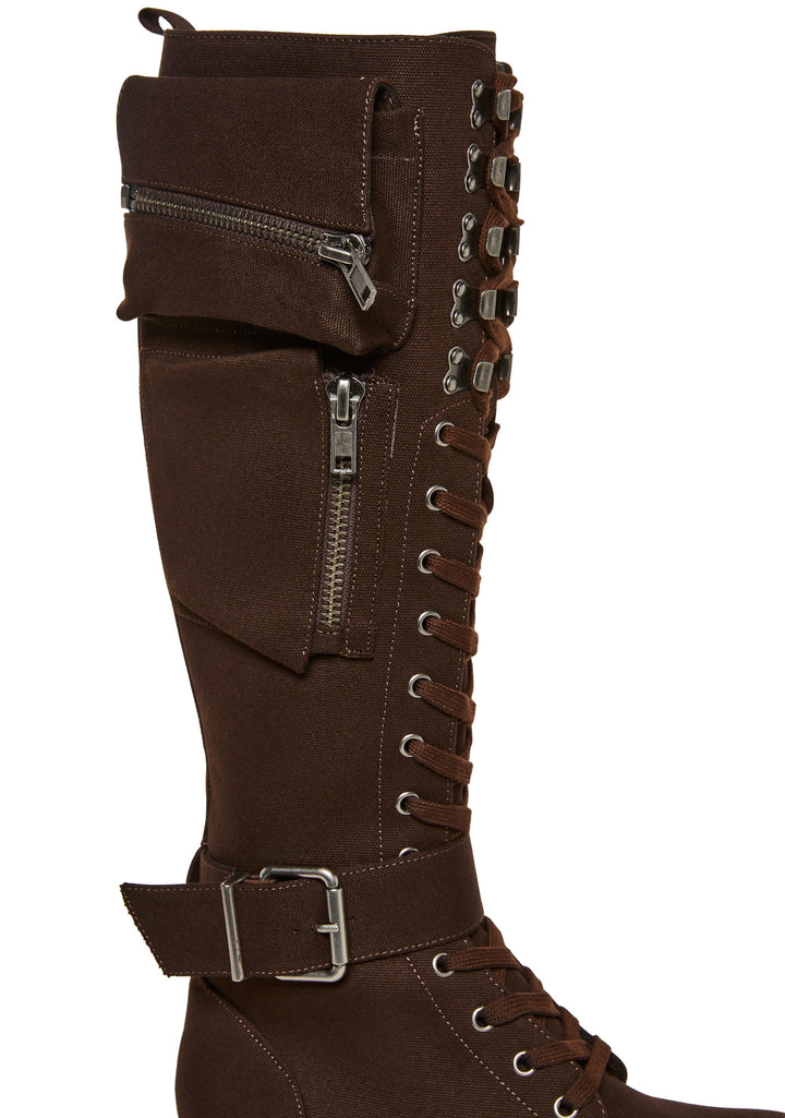 Obsidian Pocket Combat Boots - Brown