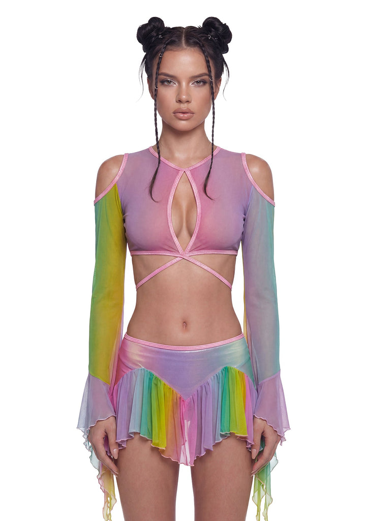 Fairy Mesh Top and Skirt Set - Rainbow