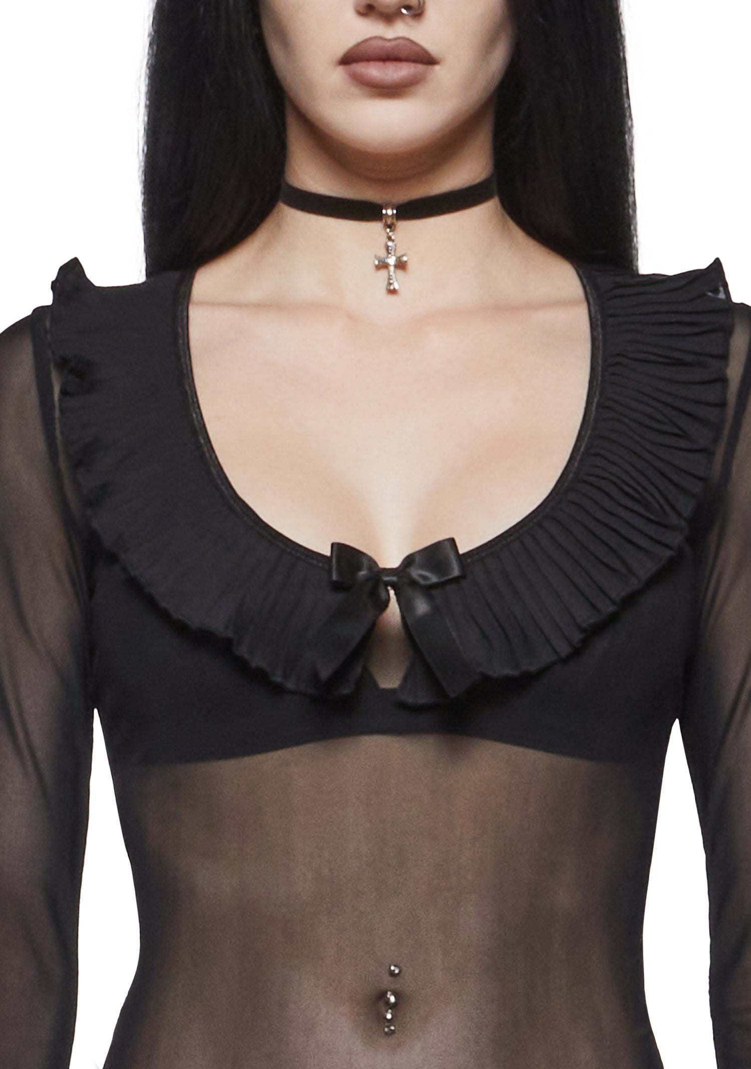 Nancy Mesh Long Sleeve Ruffle Top