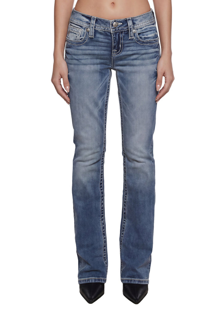 Halo Border Stitched Low Rise Bootcut Jeans 32"