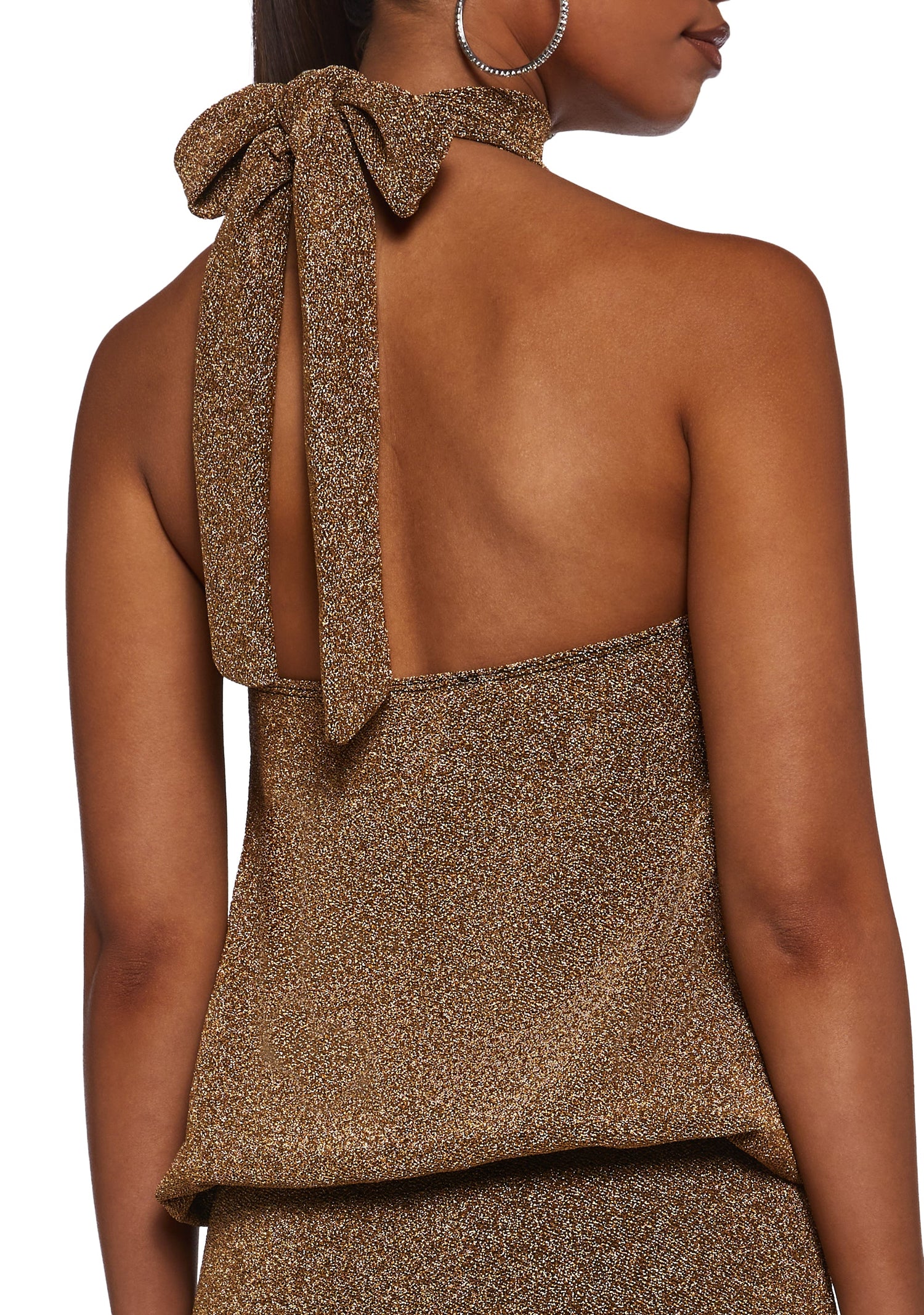 Club Moves Halter Dress - Gold Glitter