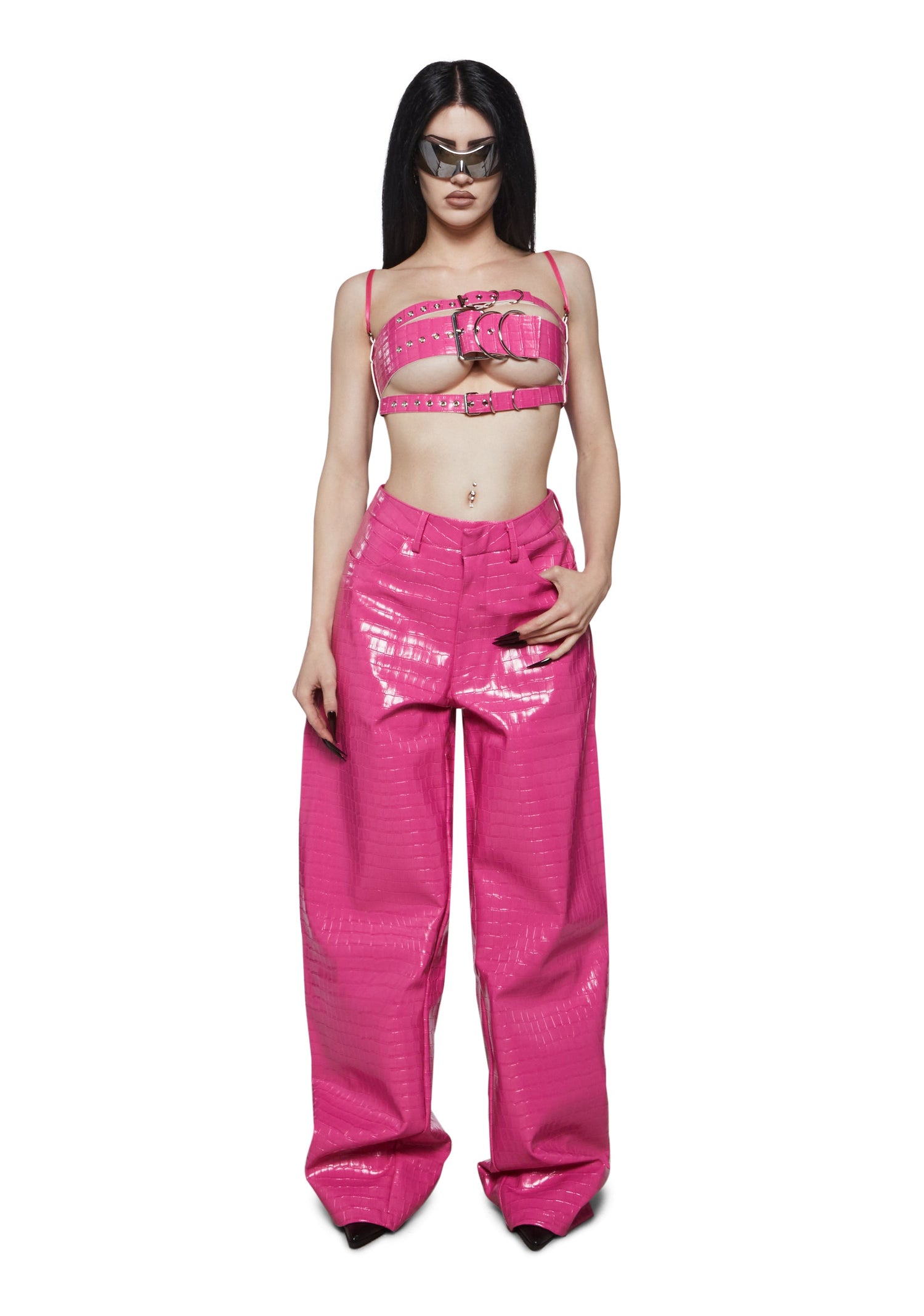 Leahter Baggy Suiting Pants - Pink