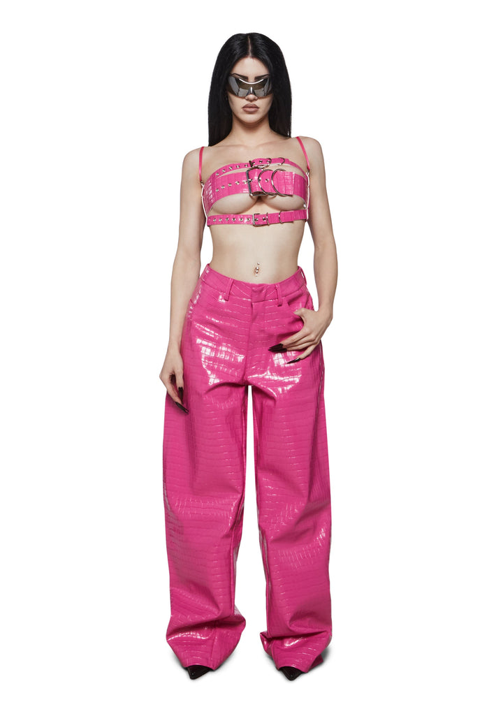 Leahter Baggy Suiting Pants - Pink
