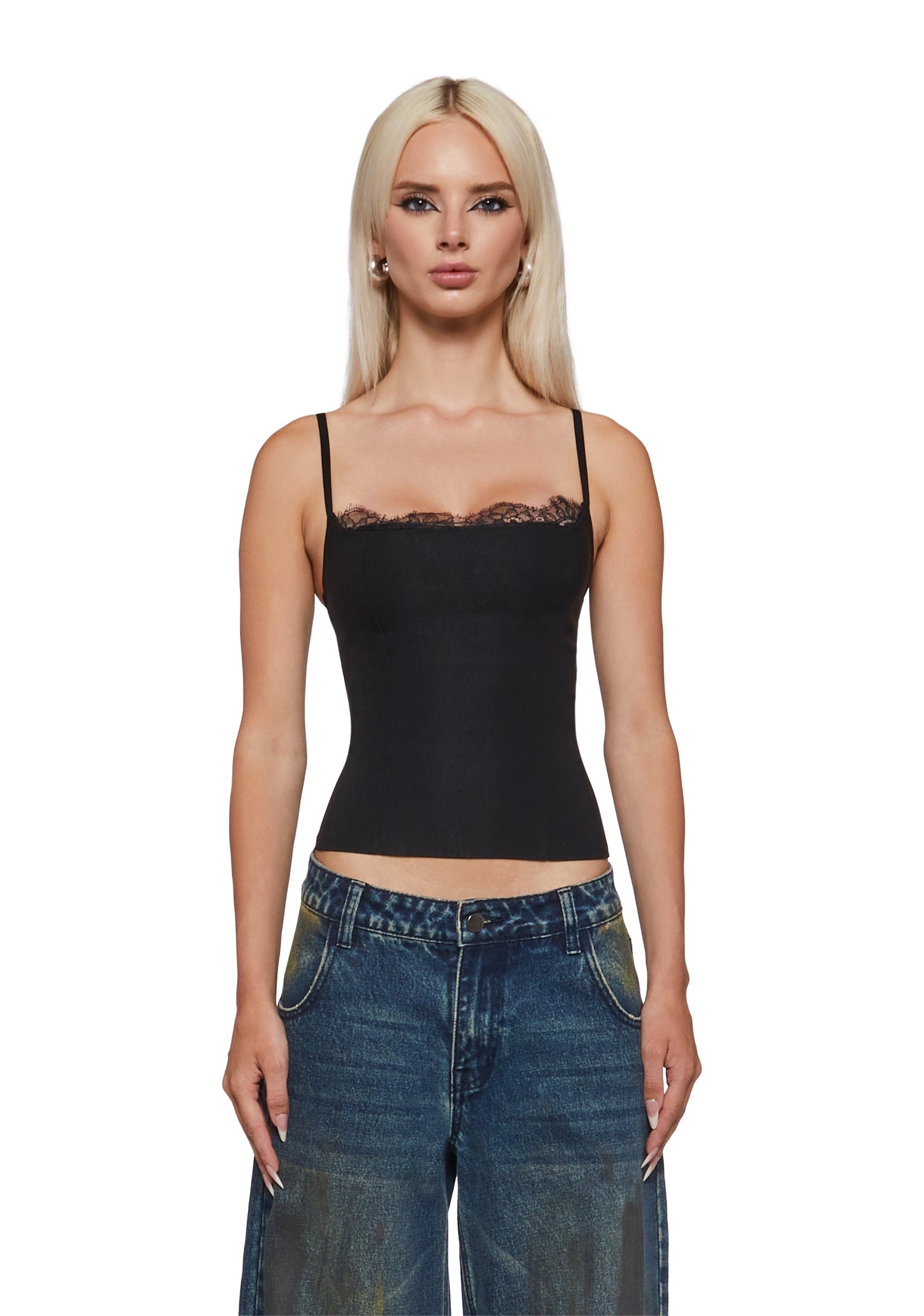 Gina Lace Trim Tank Top - Black