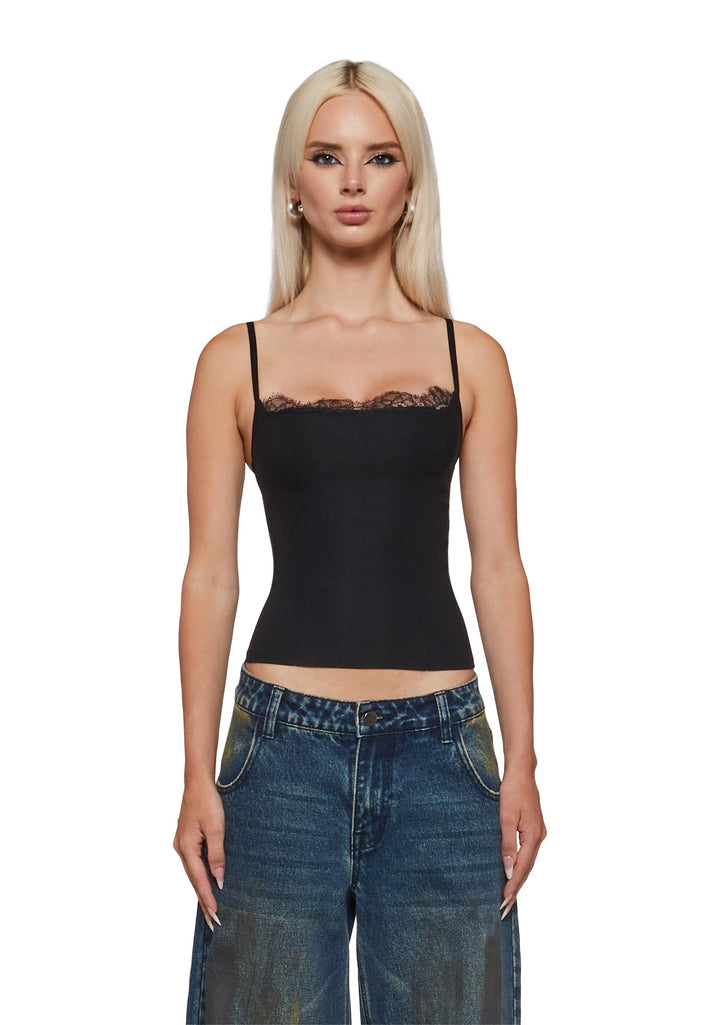 Gina Lace Trim Tank Top - Black