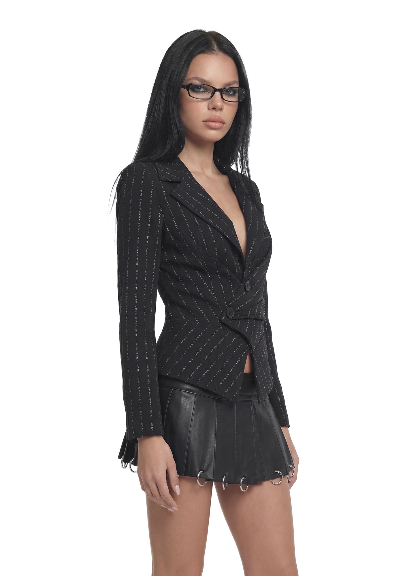 Draped Blazer Pinstripe - Black