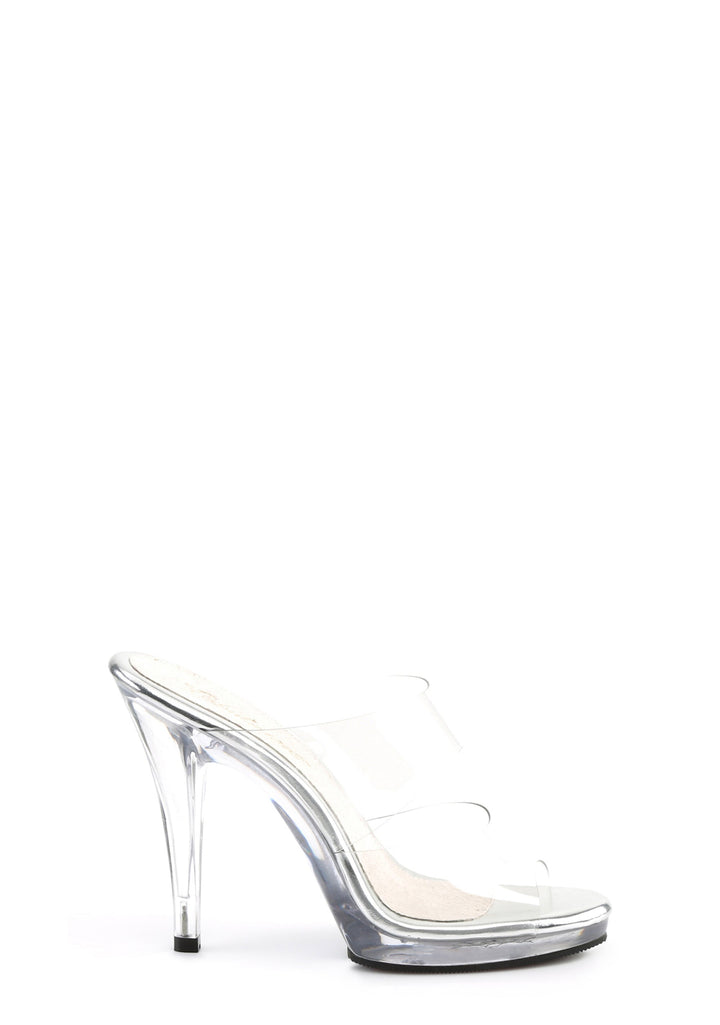 Flair-402 Clear Two Straps Platform Slip on Heels