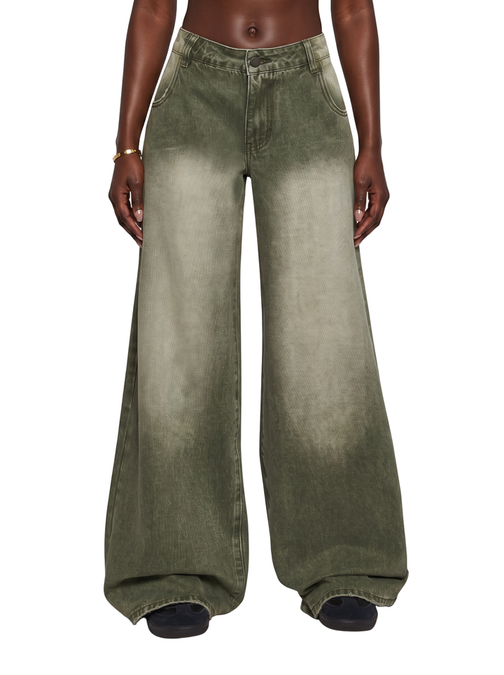 Sinful Attitude Wide Leg Jeans - Green
