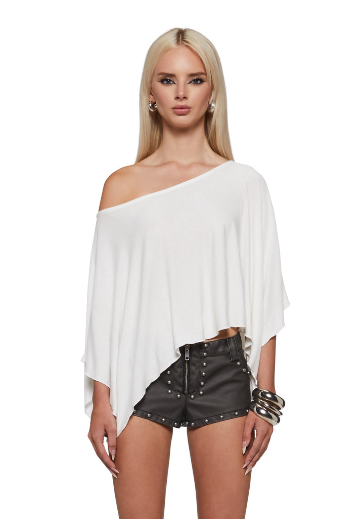 Leah Off The Shoulder Knit Poncho - Ivory