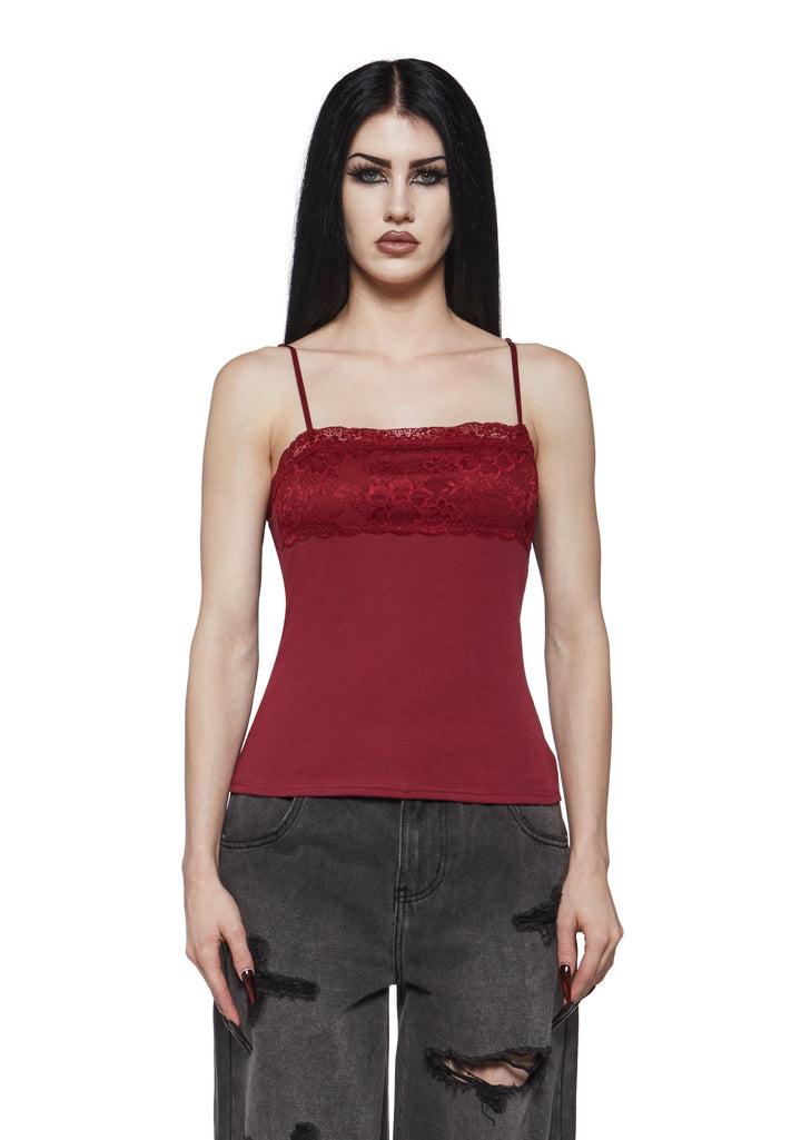 Harper Lace Trim Cami - Red