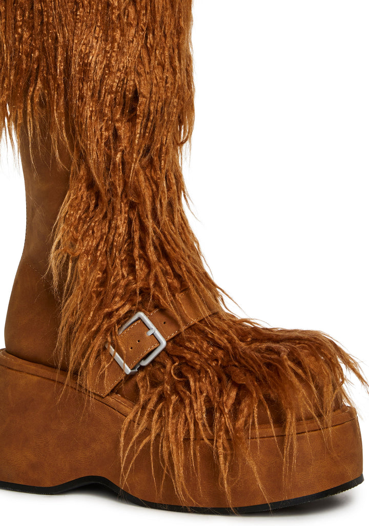 For Good Faux Fur Boots - Brown