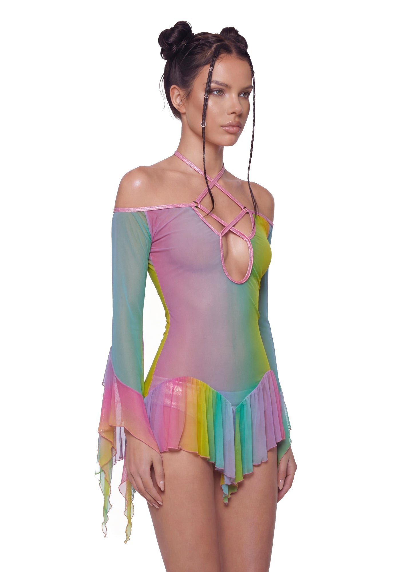 Pastel Mesh Flowy Dress - Rainbow