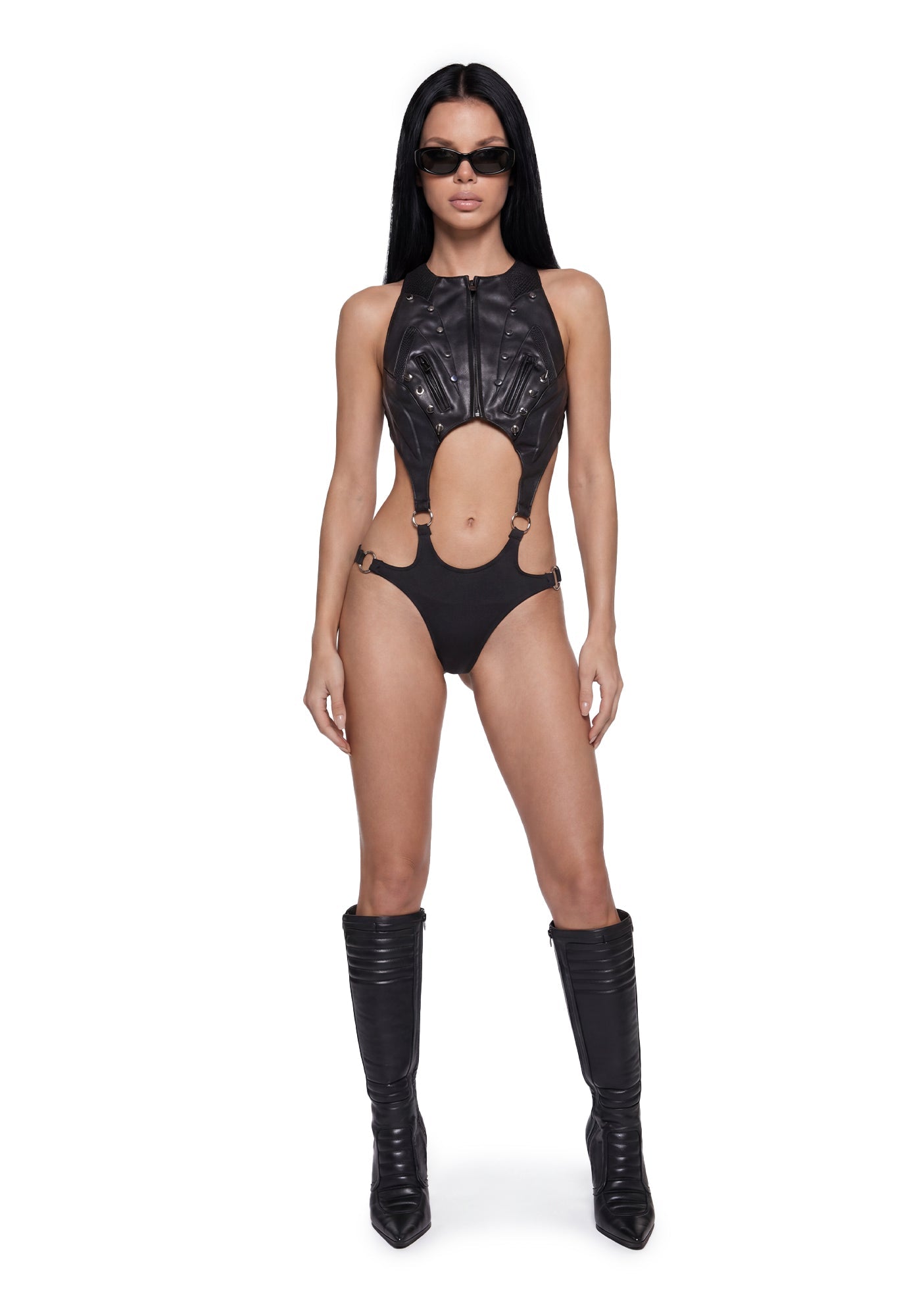 Studded Octane Moto Body Flat Panty - Black