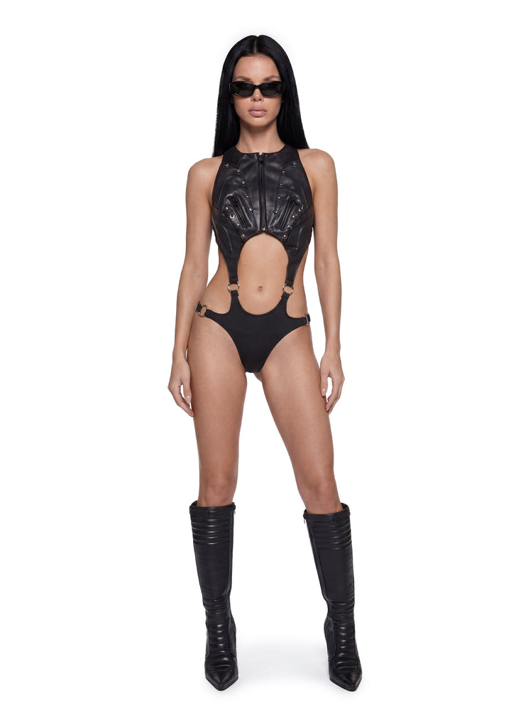 Studded Octane Moto Body Flat Panty - Black