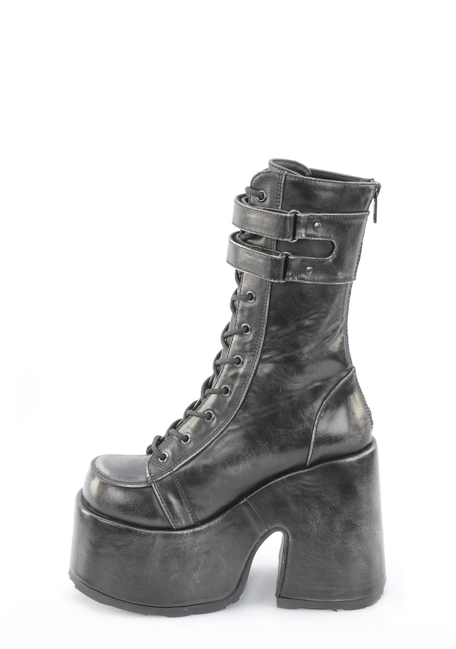 Camel-250 Lace Up Mid Calf Platform Boots - Black