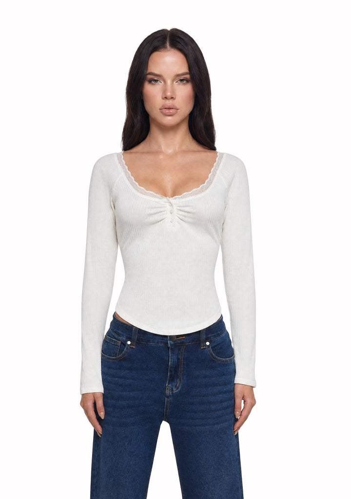 Text Me Long Sleeve Top - Ivory
