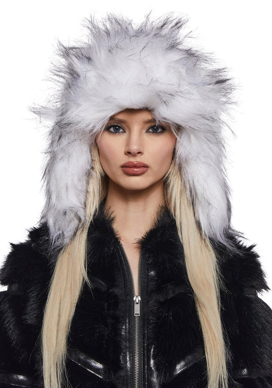 Aura Faux Fur Trapper Hat - White