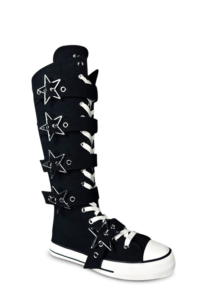 Rawr XD Silver Stars Knee High Sneakers - Black