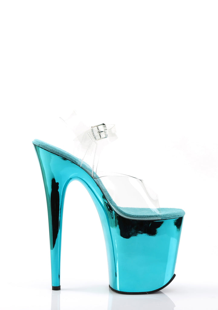 Flamingo-808 Platform Ankle Strap Sandals-Turquoise Chrome