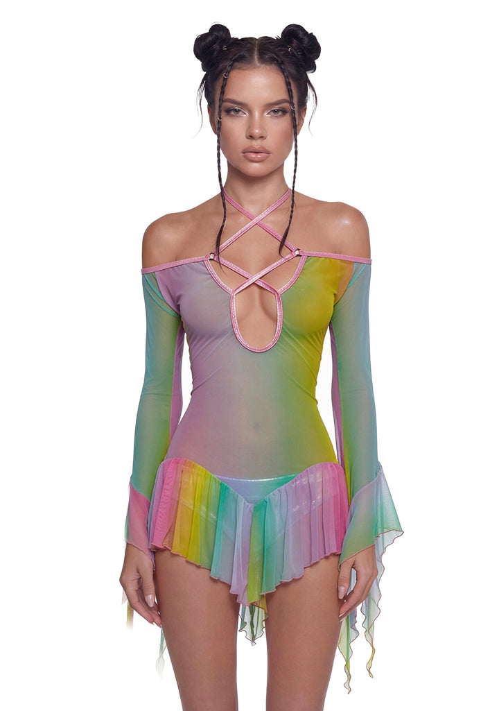 Pastel Mesh Flowy Dress - Rainbow