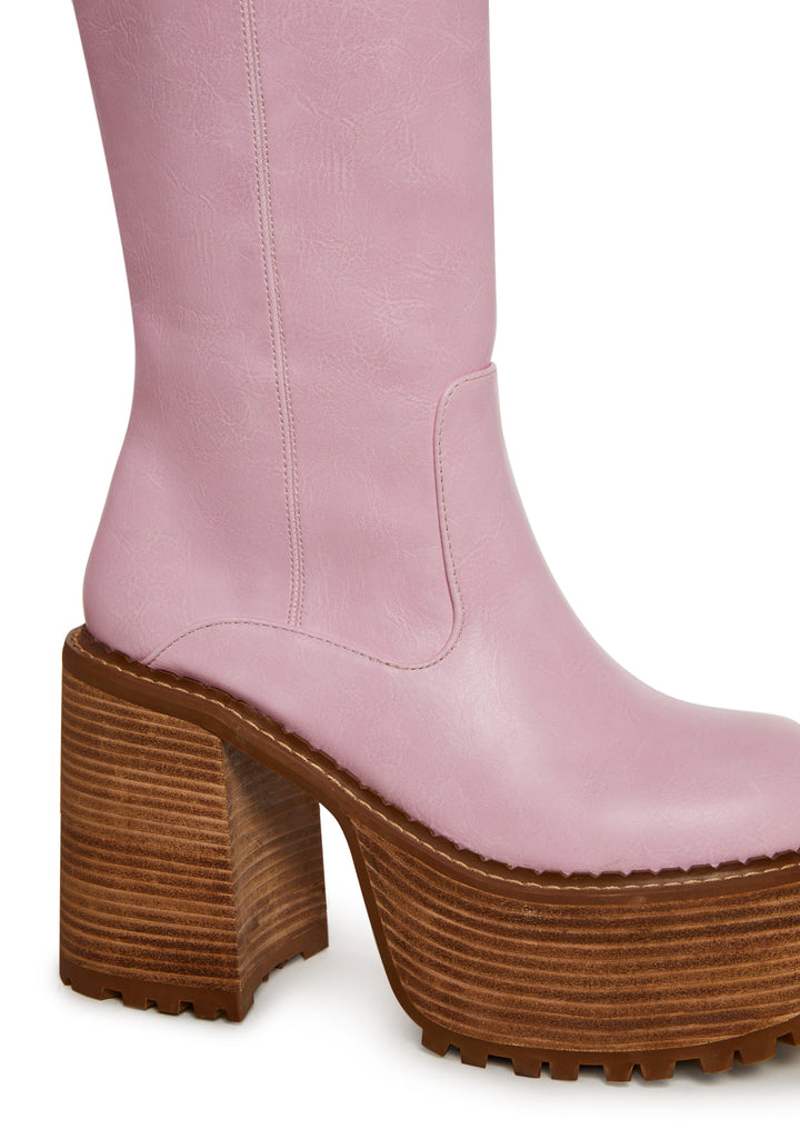 Vintage Soul Knee High Boots - Pink