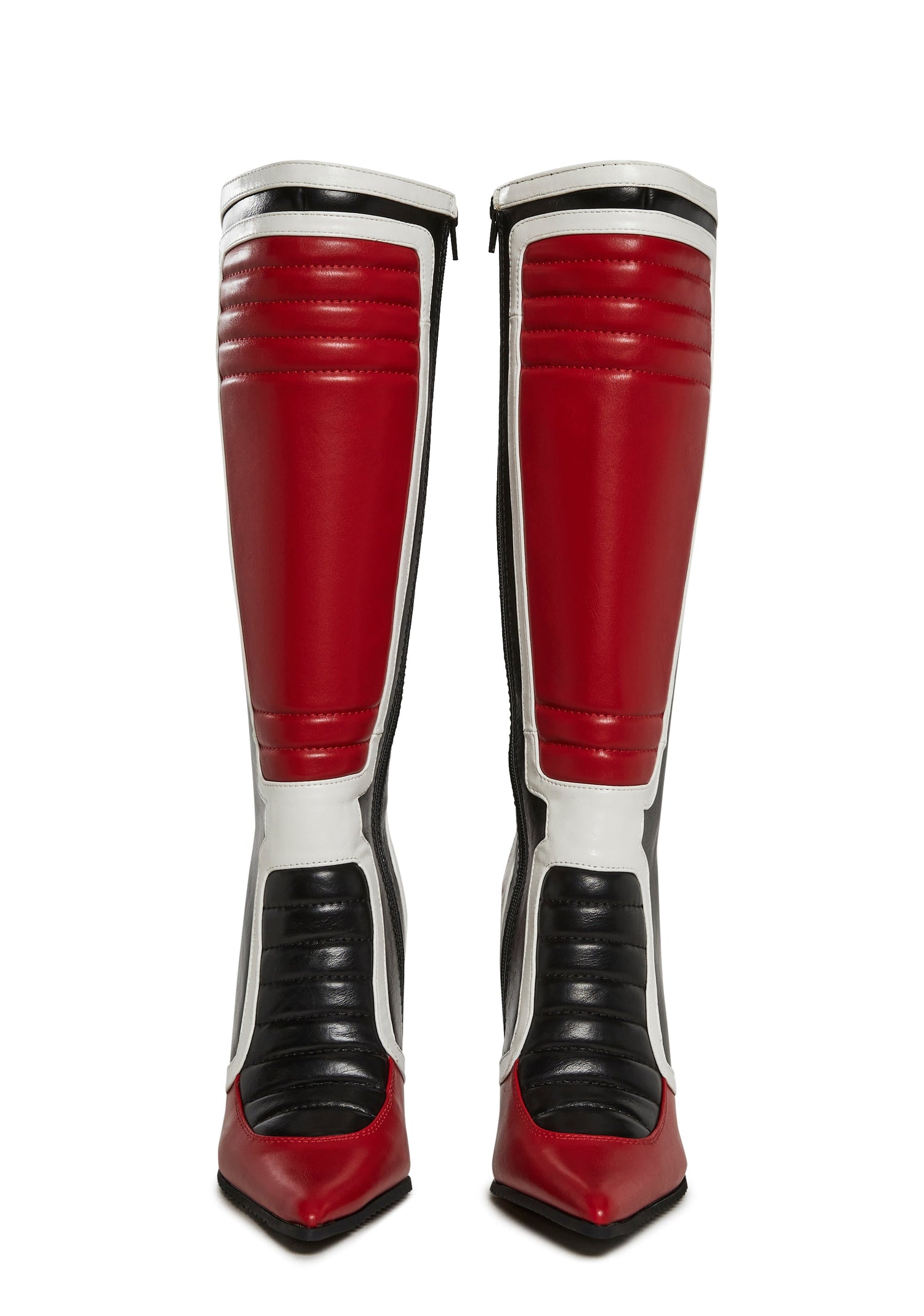 Motorcrossed Knee High Boots - Red