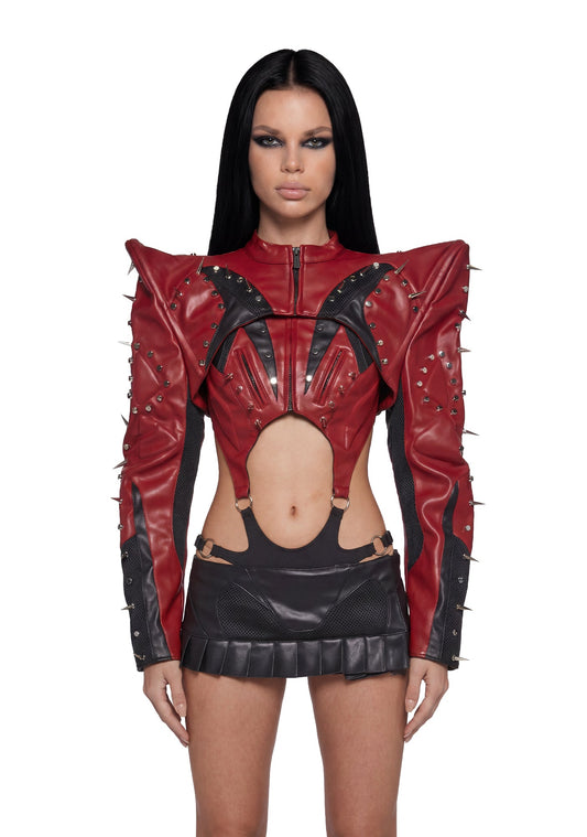 Studded Octane Moto Spike Bolero Jacket - Red