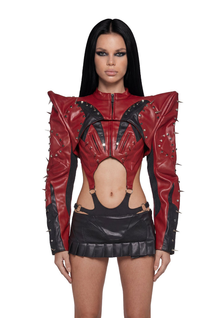 Studded Octane Moto Spike Bolero Jacket - Red