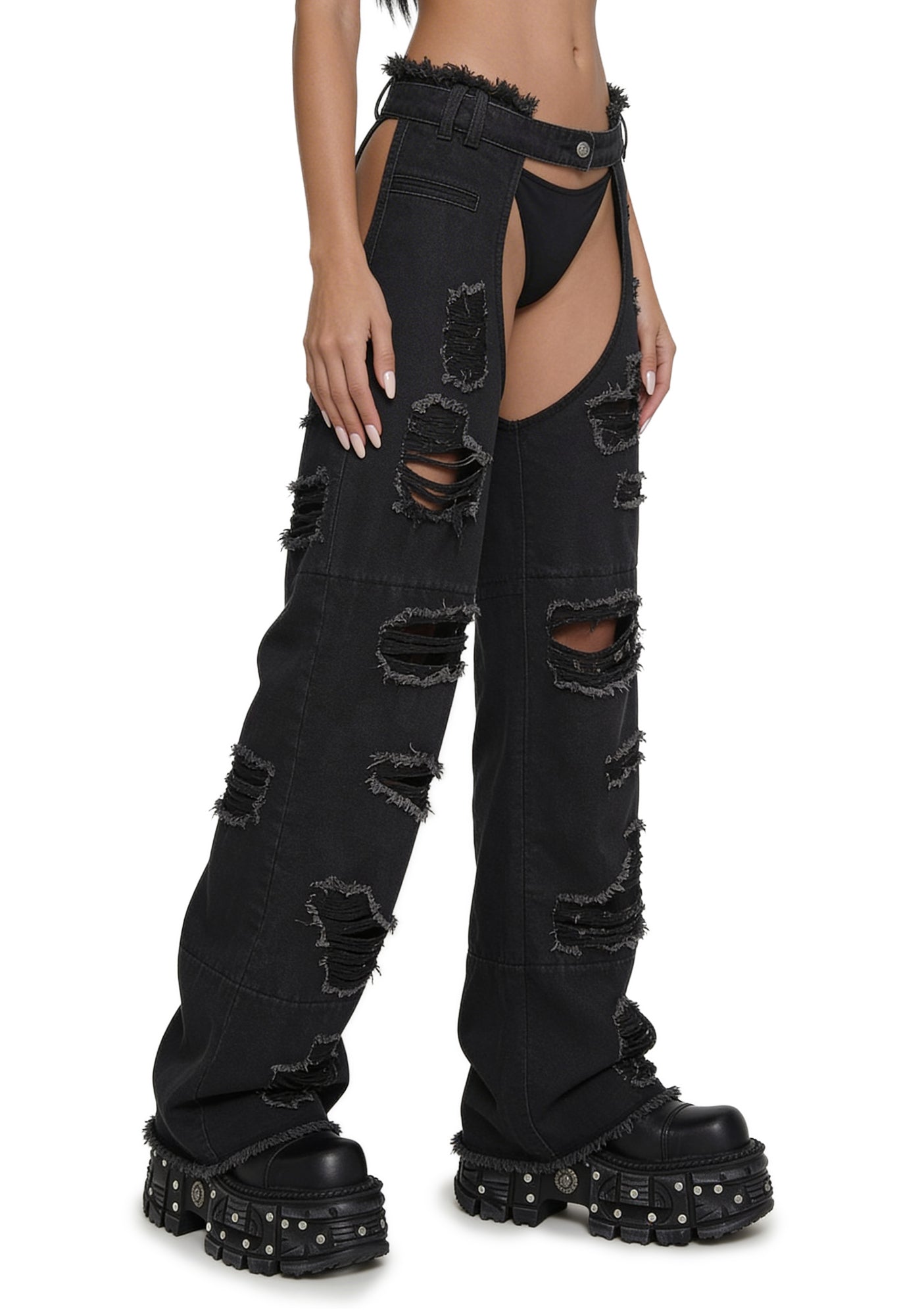 Denim Shredded Chaps - Black