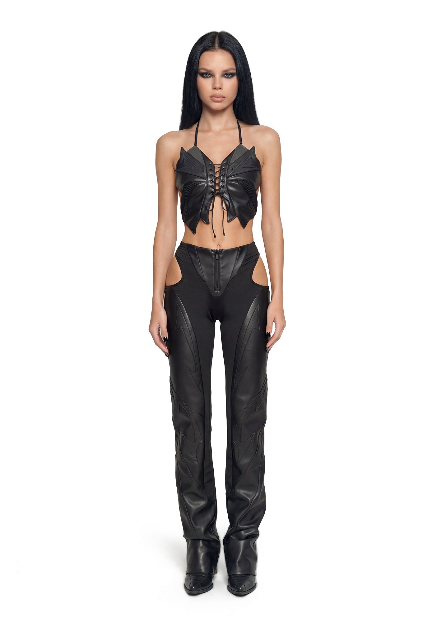 Moto Cut Out Pants - Black