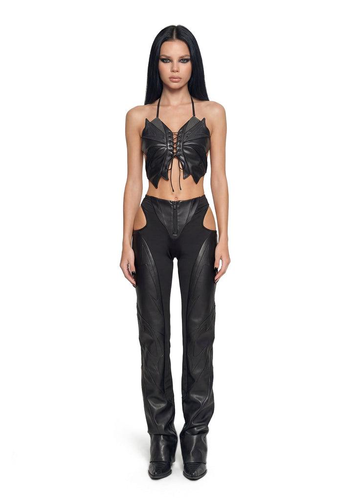Moto Cut Out Pants - Black