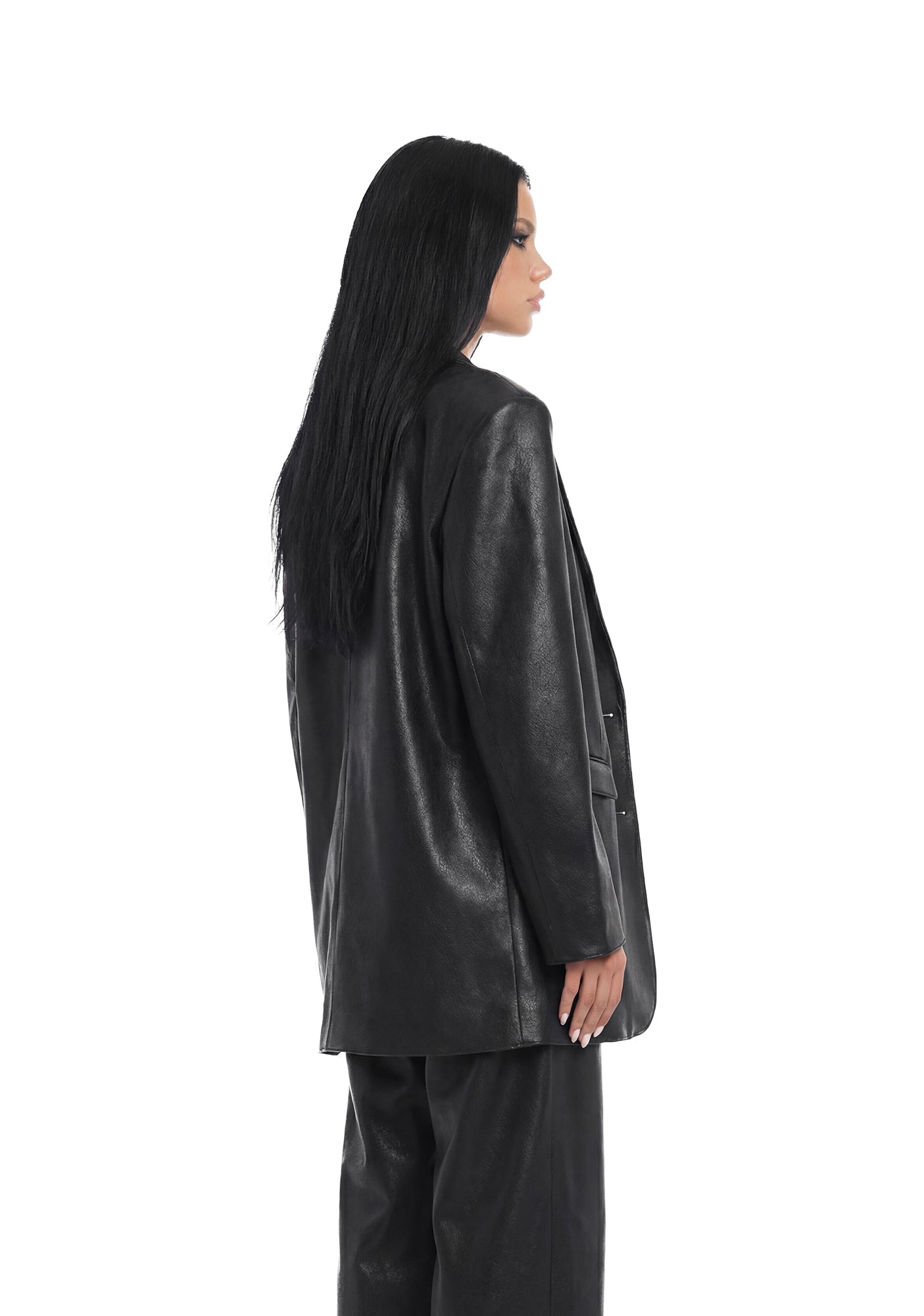 Leather Oversize Blazer - Black