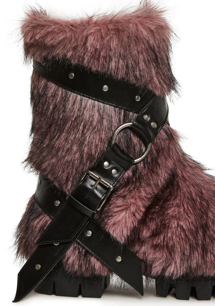 Low Wild Instincts Faux Fur Combat Boots - Pink