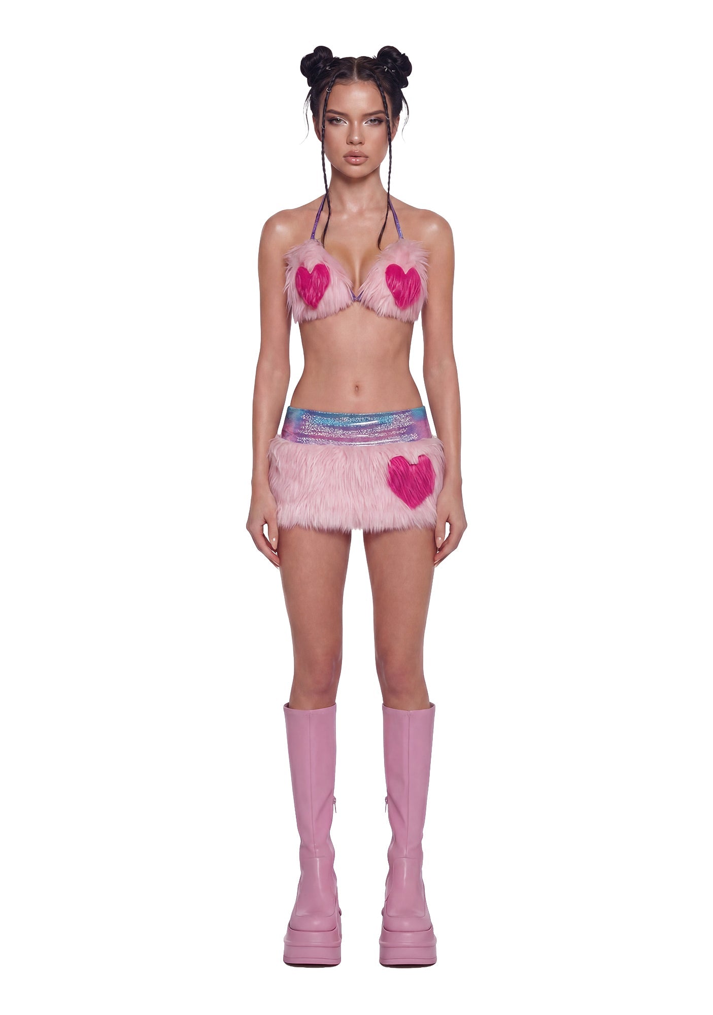 Your Favorite Faux Fur Skirt Set - Pink