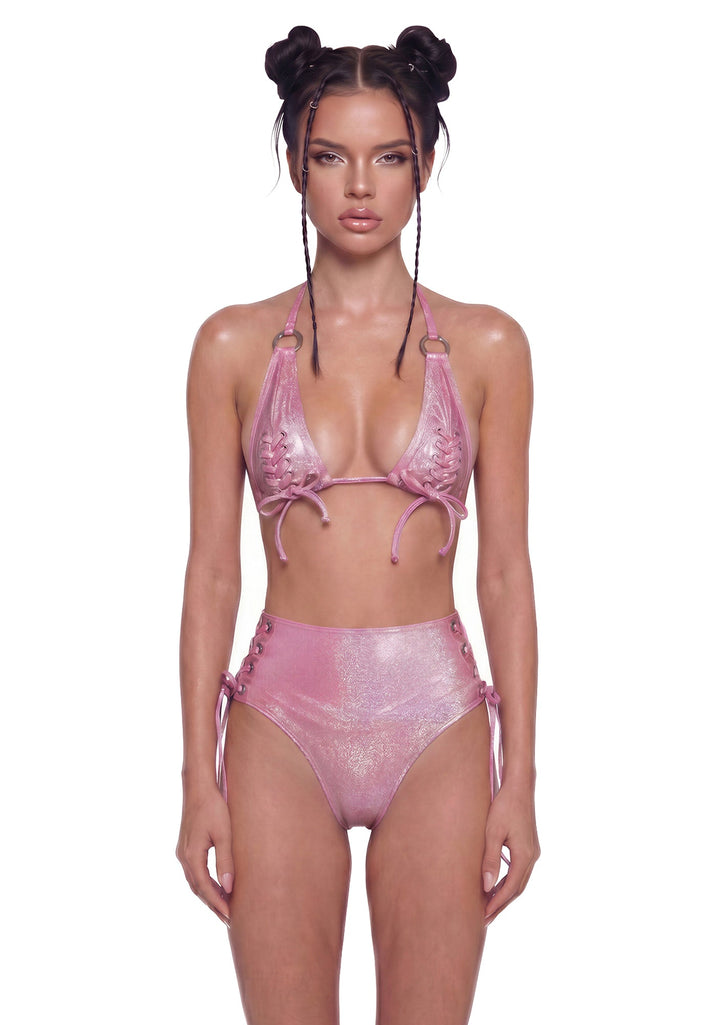 Shimmer Lace Up Festival Set - Pink