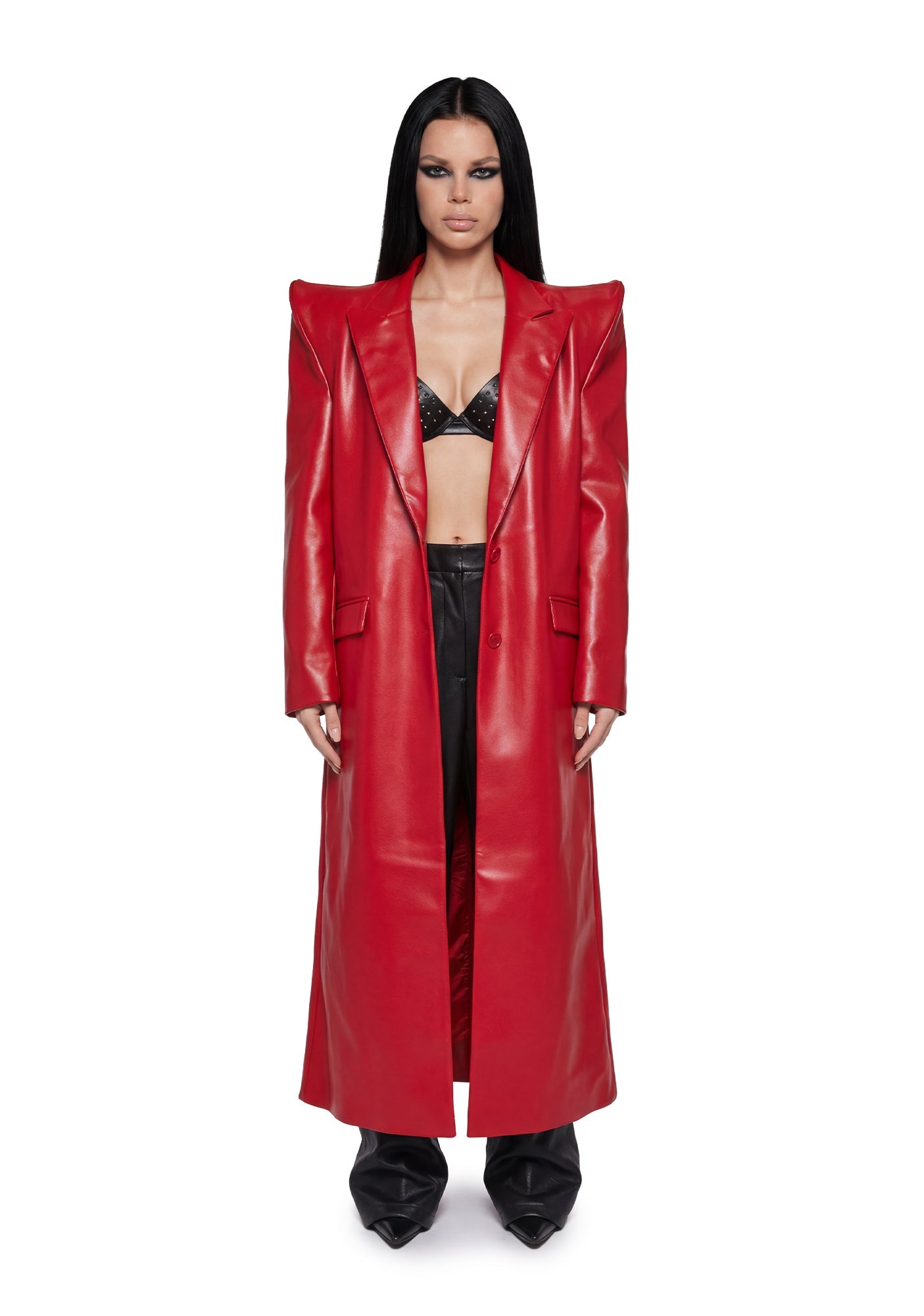Doomsday Elongated Leather Coat - Red