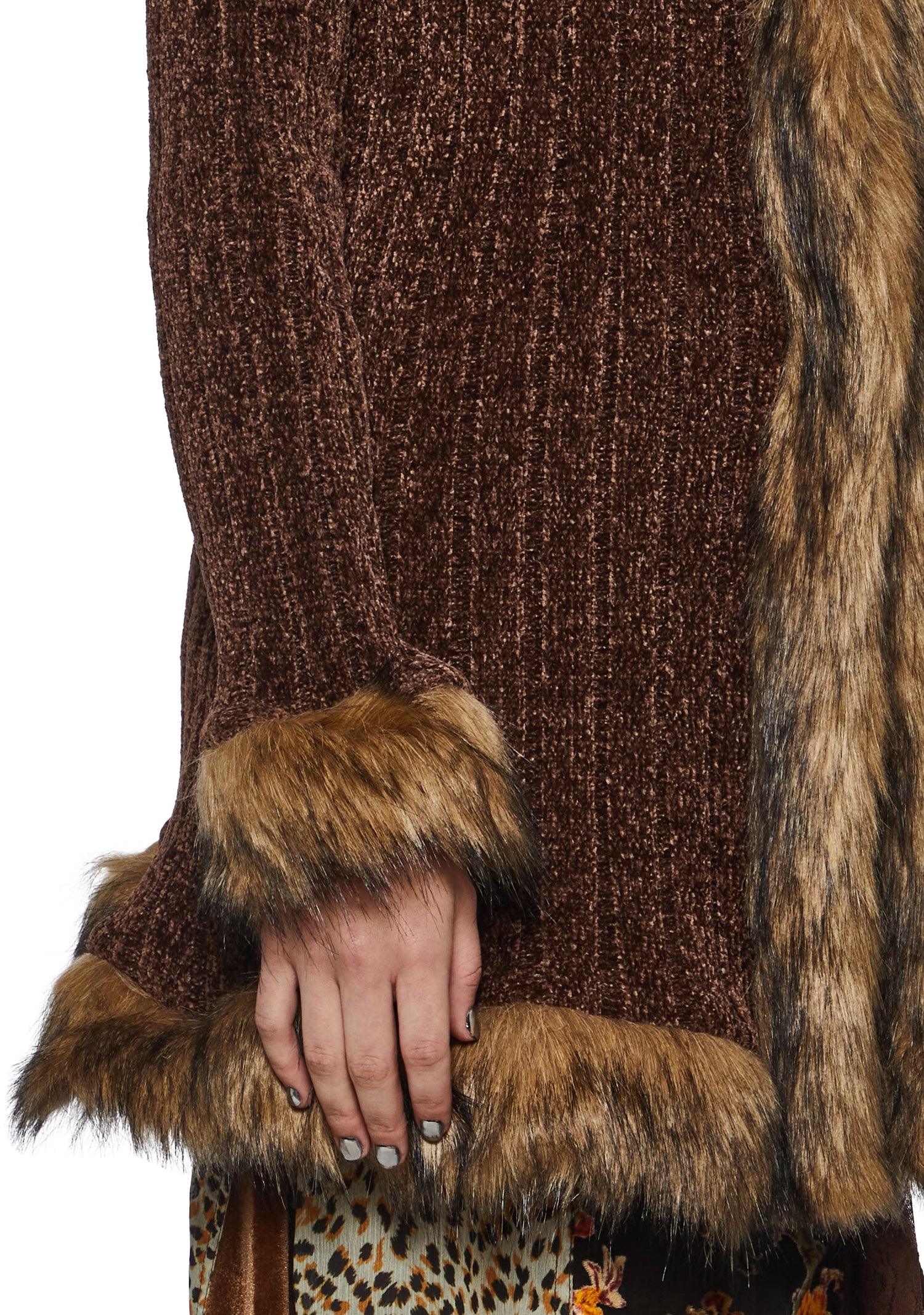 Furry Foe Long Cardigan-Brown