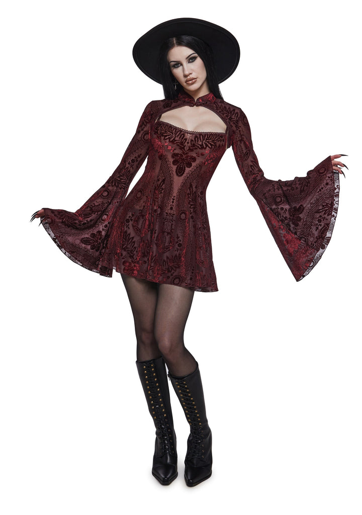 Druid’s Sister Mini Dress And Shrug Set - Wine