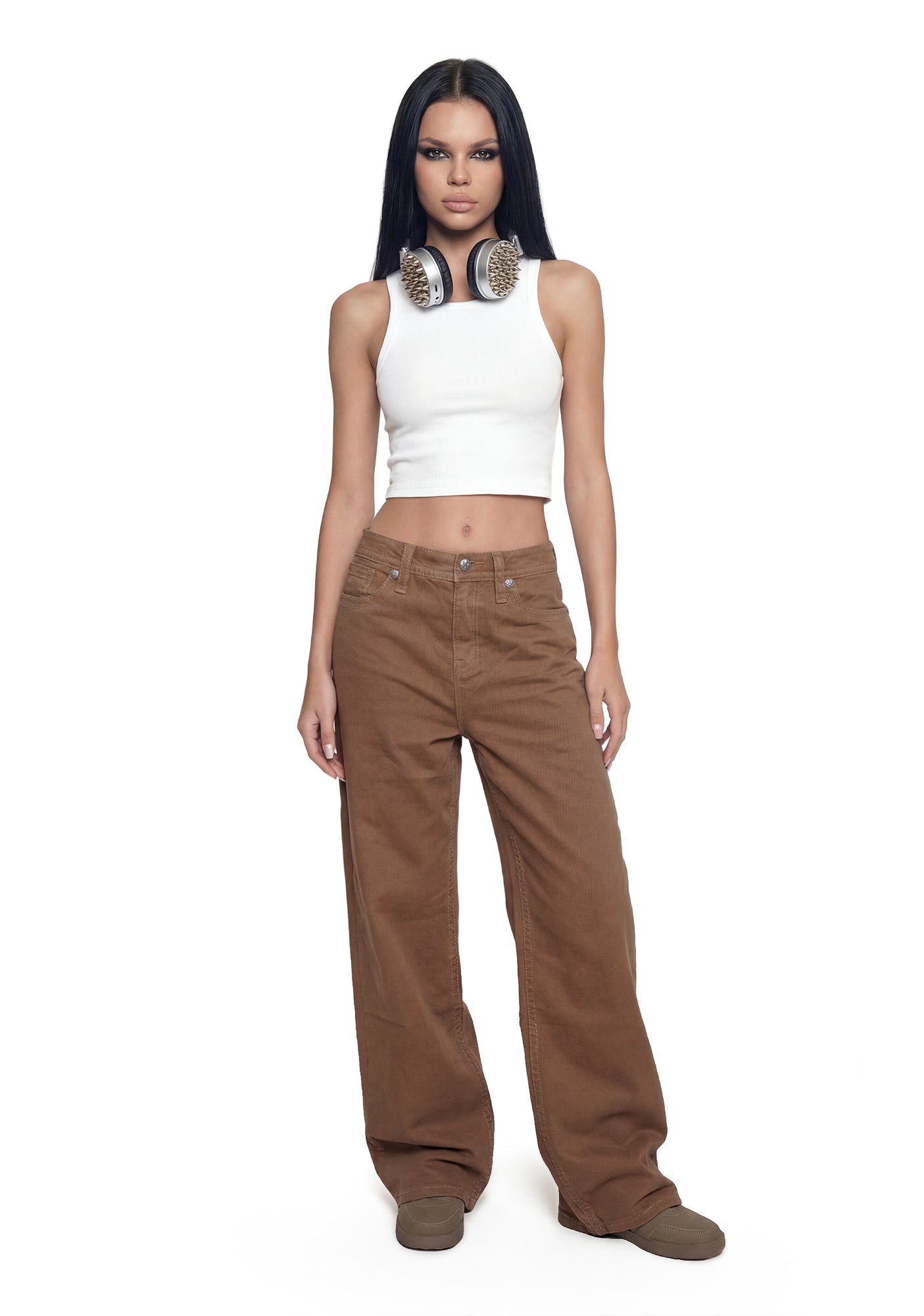 Johanne Low Rise Baggy Jeans - Khaki