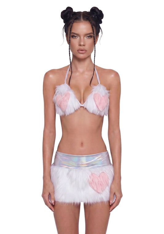 Your Favorite Faux Fur Skirt Set - White