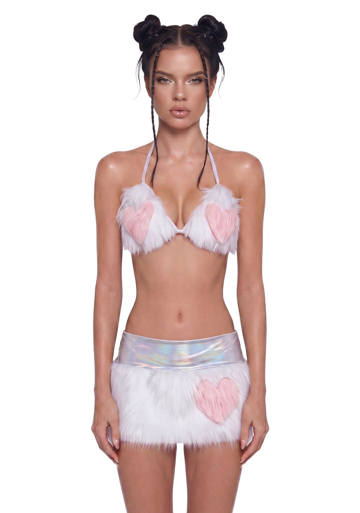 Your Favorite Faux Fur Skirt Set - White