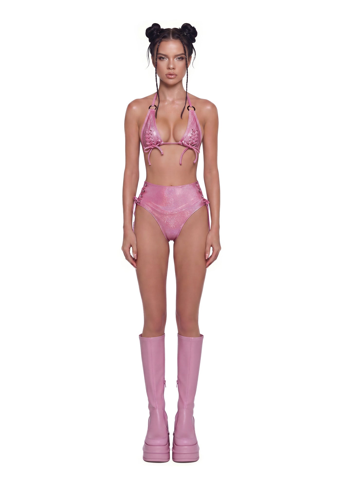 Shimmer Lace Up Festival Set - Pink