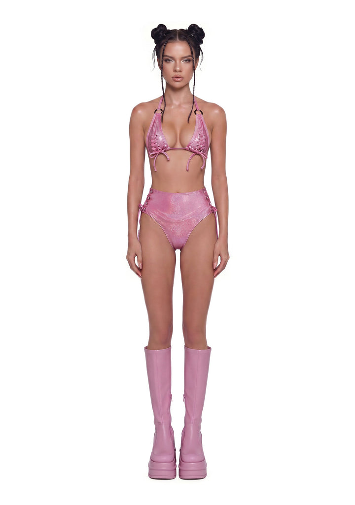 Shimmer Lace Up Festival Set - Pink