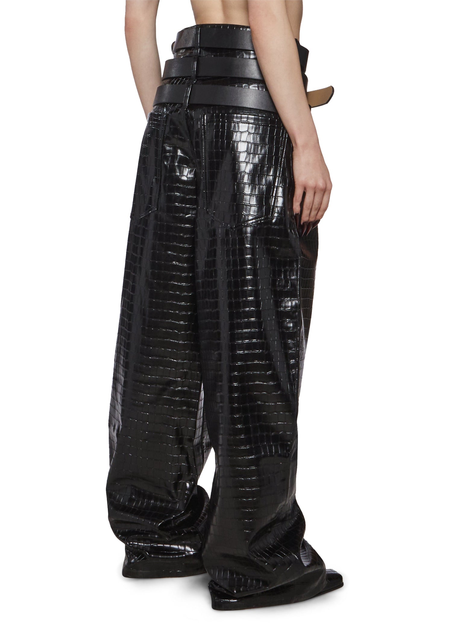 Triple Belt Pants - Black Croc