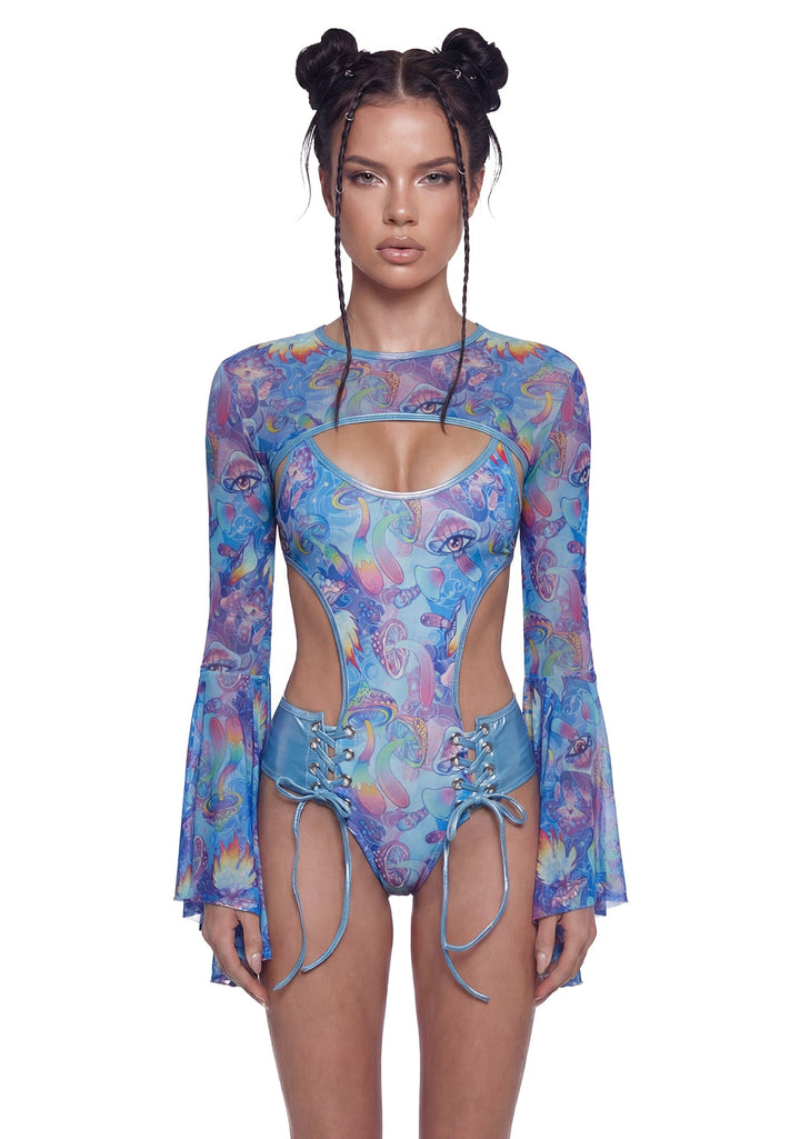 Mushroom Bell Sleeve Shrug - Blue