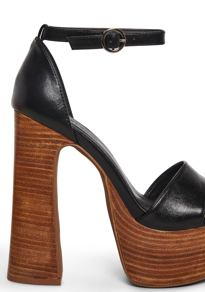 Holy Revelation Wooden Platform Heels - Black