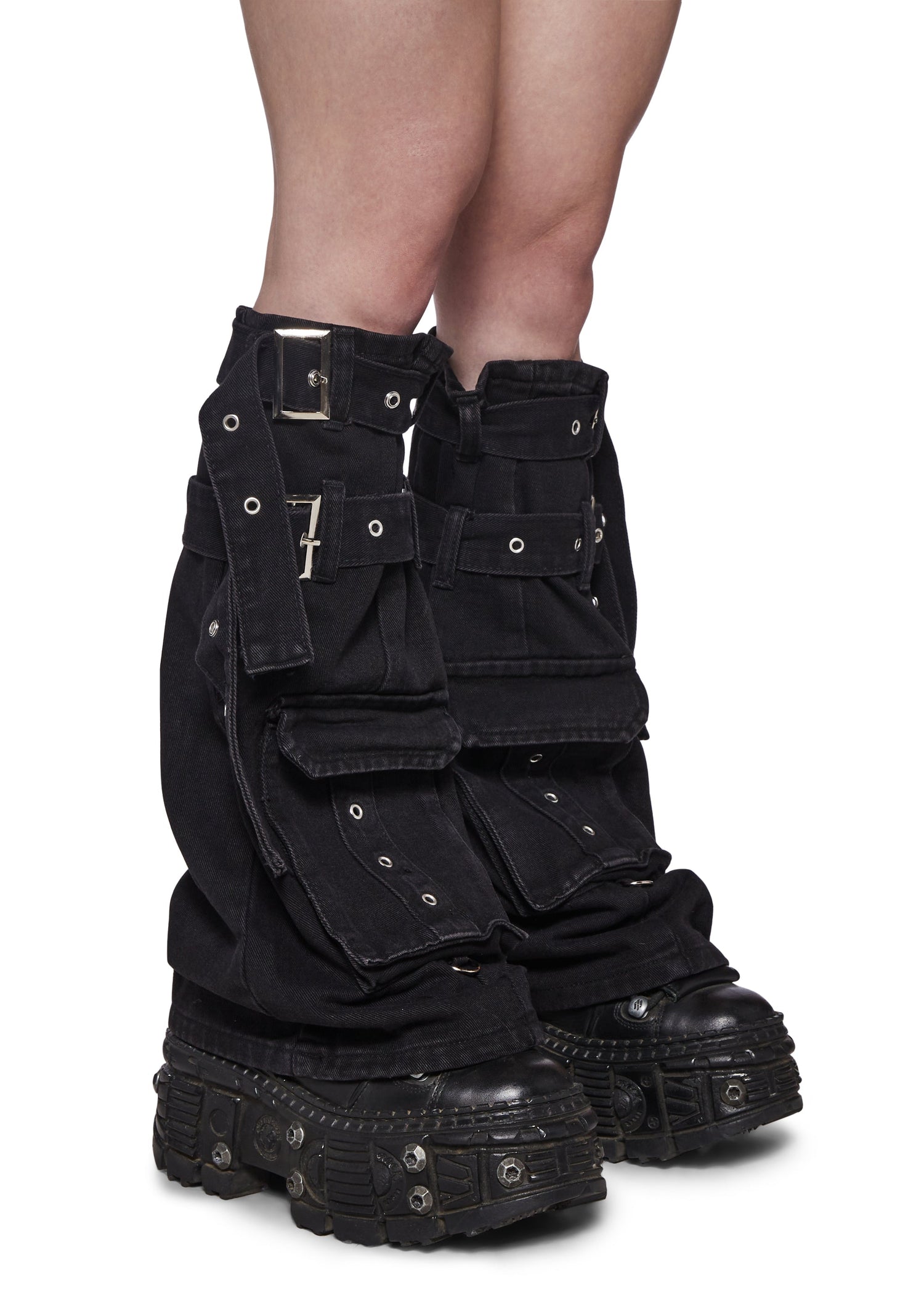 Buckle Legwarmers with Pockets - Black