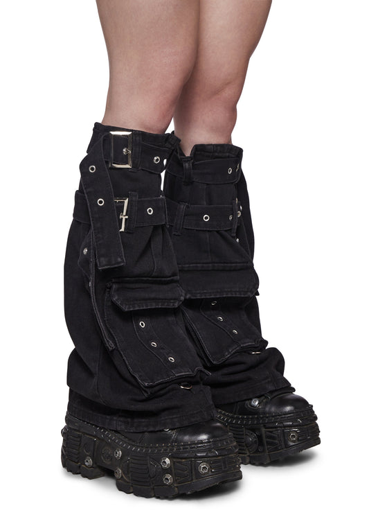 Buckle Legwarmers with Pockets - Black