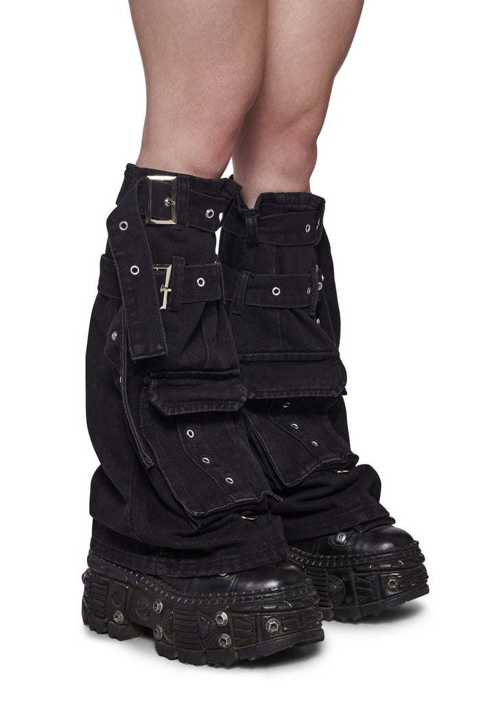 Buckle Legwarmers with Pockets - Black