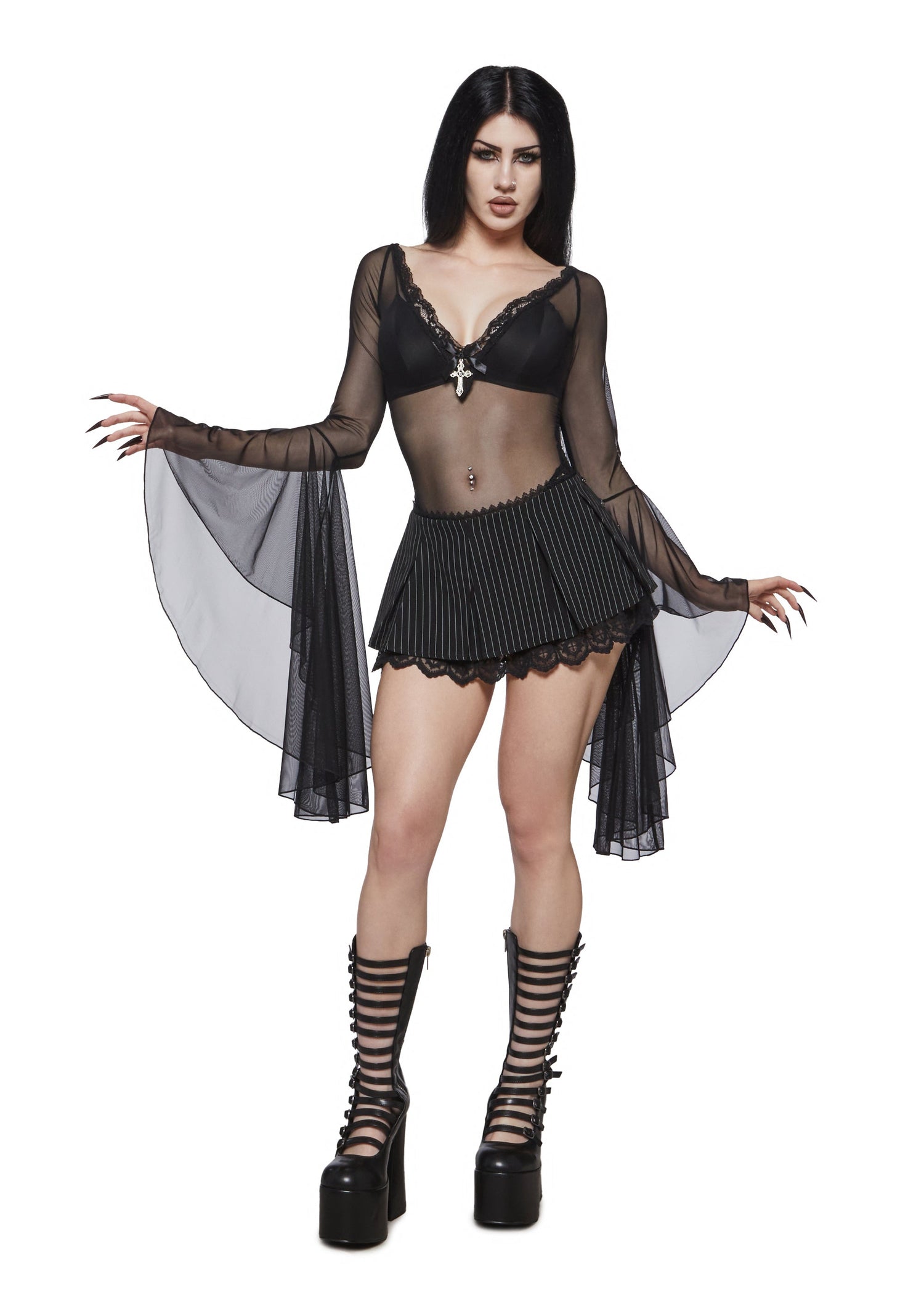 Rochelle Mesh Bell Sleeve Bodysuit